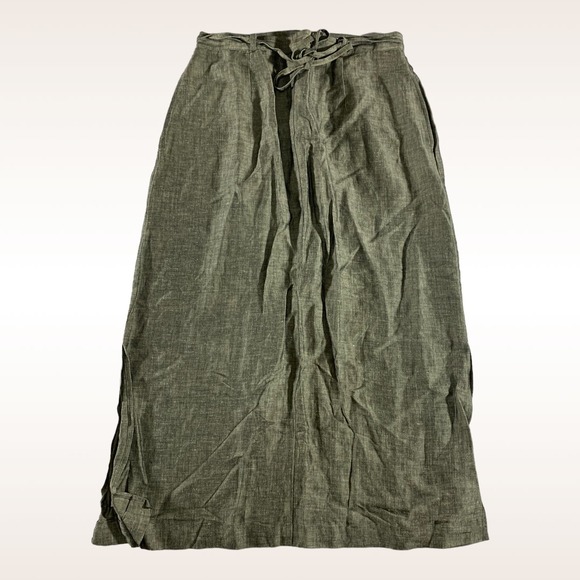 Linen‎ Maxi Skirt Womens 8 Green Boho Drawstring High Waist Summer Coastal Chic - Picture 5 of 5